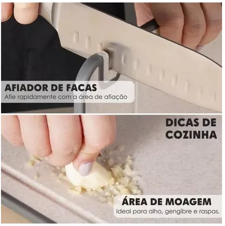 Afiador de facas integrado e área de moagem para alho e gengibre