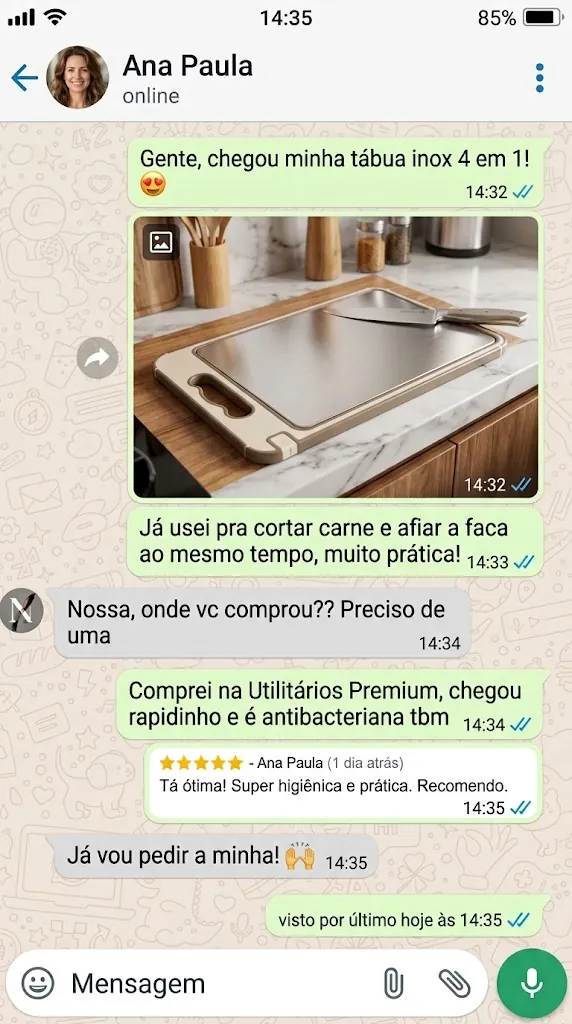 Conversa de cliente recomendando a tábua para uma amiga